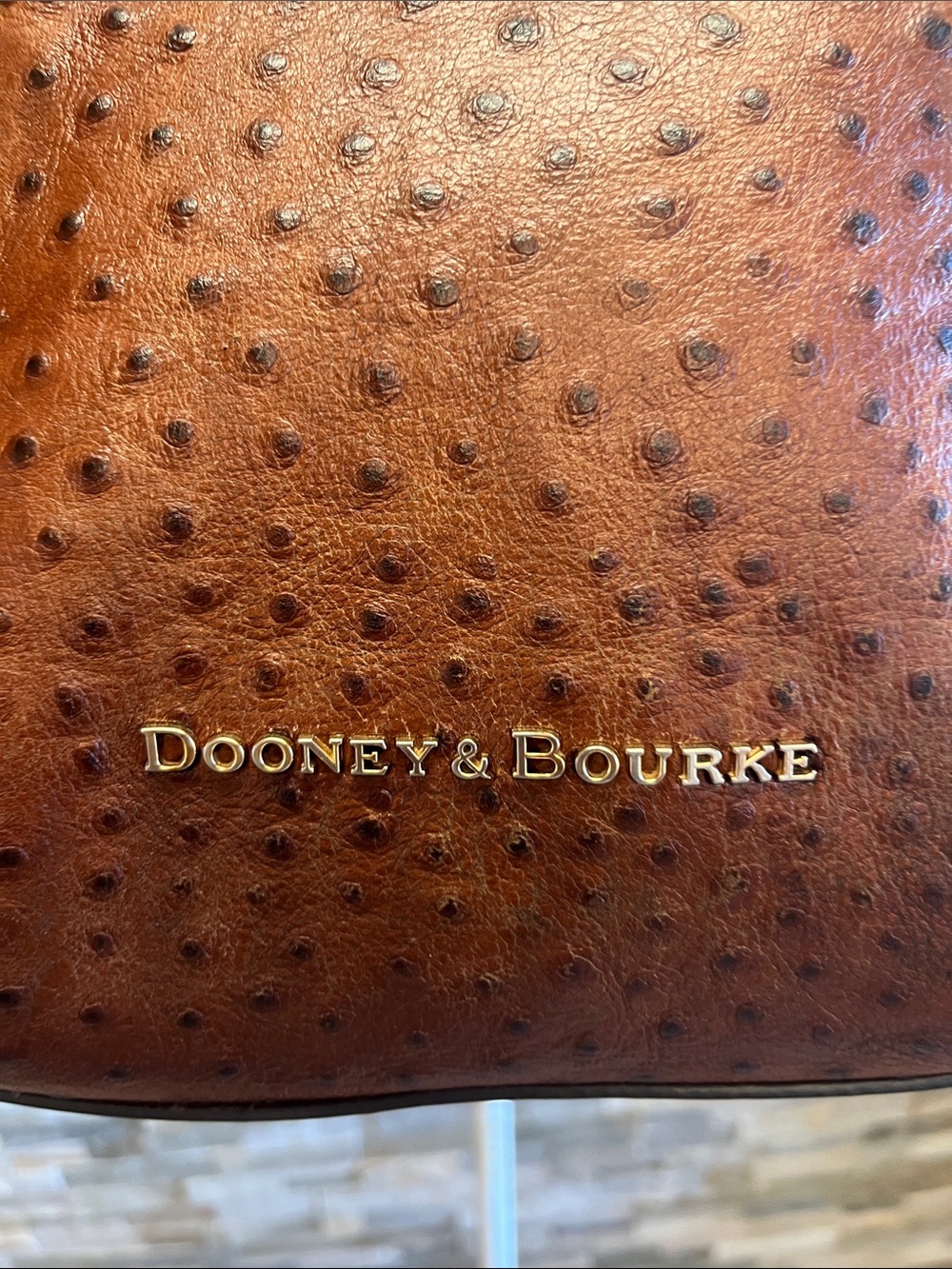 Dooney & Bourke Brown Ostrich-Embossed Leather Tote with Tassel - Picture 2 of 16